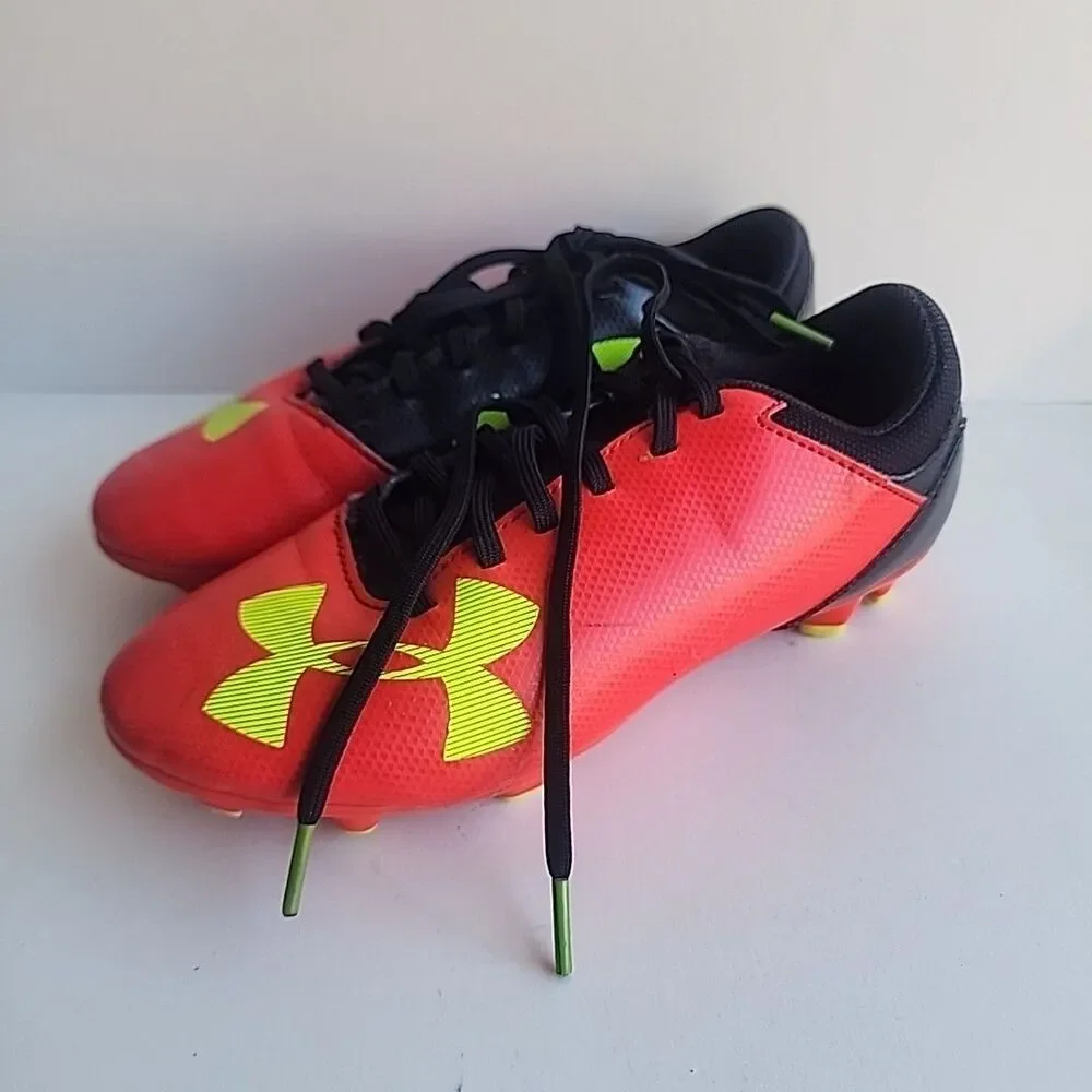 UNDER ARMOUR Coral Pink Black Yellow Soccer Cleats Youth Size 4Y
